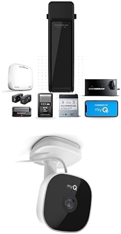 CHAMBERLAIN RJO101MC Ultra-Quiet Wall Mounted with Battery Backup and LED Lighting Garage Door Opener, 36 pounds + myQ Smart Garage Security Camera – 1080p HD Video, Night Vision, Motion Detection