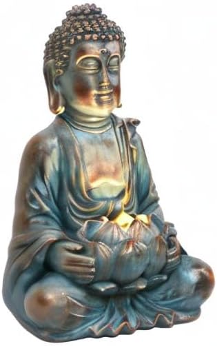 TERESA'S COLLECTIONS Meditating Buddha Statue for Garden Decor with Outdoor Solar Lights, Large Resin Christmas Decor Outdoor Statue Garden Sculpture Figurines for Home Lawn Yard Decorations, 10.4''
