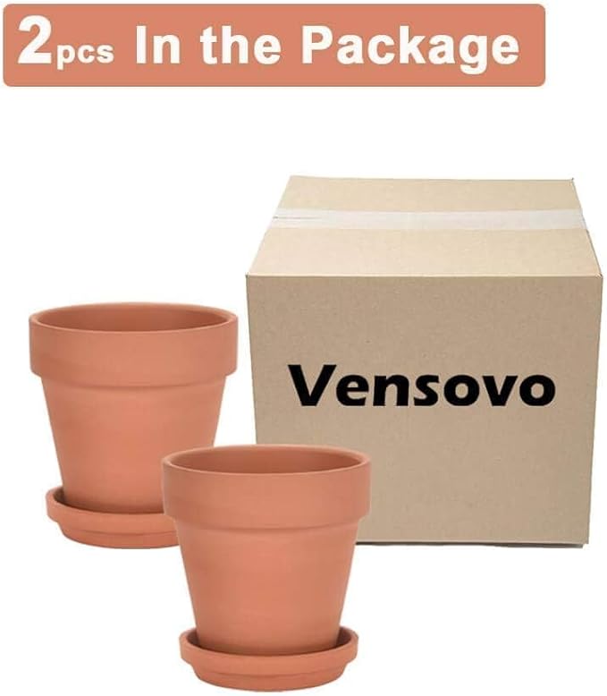 vensovo 8 Inch Clay Pot for Plant with Saucer - 2 Pack Large Terra Cotta Plant Pot with Drainage Hole, Clay Planters Pot, Terracotta pot for Indoor Outdoor Plant