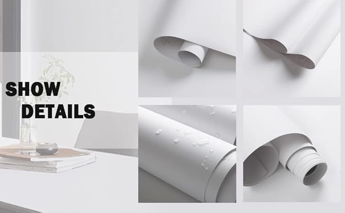 Dimoon 236''x15.7'' White Skin Peel and Stick Wallpaper Contact Paper Modern Self Adhesive Wall Paper Removable Renter Friendly Textured Solid Color Cabinet Vinyl Roll (236''x15.7'',White Skin)
