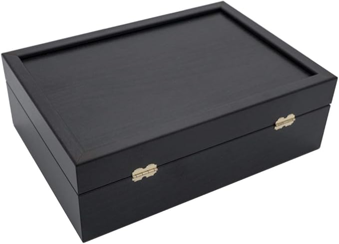 Handmade Wooden Storage Chess Box BLACK / Case for Standard Size Chess Pieces (32 pcs - up to 3,75" inch pieces - Chessmen Not Included)