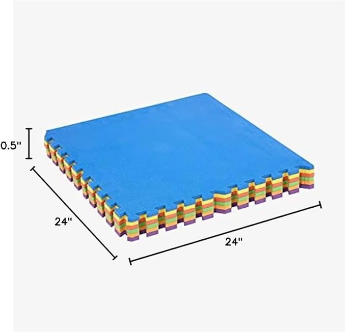 FlooringInc's Rainbow & Natural Harmony Playmat - Kid Safe Foam Floor Tiles with Removable Edges - 2'x2', 1/2" Thick (Rainbow, 24 Tile Pack)
