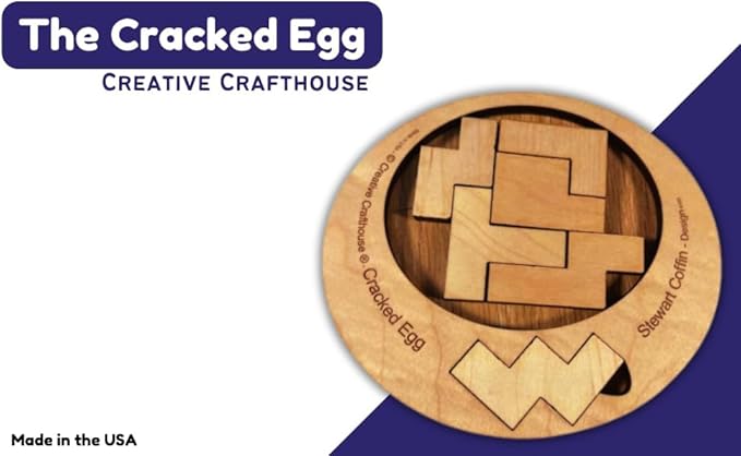 Difficult Puzzle for Adults - The Cracked Egg - 7 Piece Wood Brain Teaser Made in The USA from Creative Crafthouse