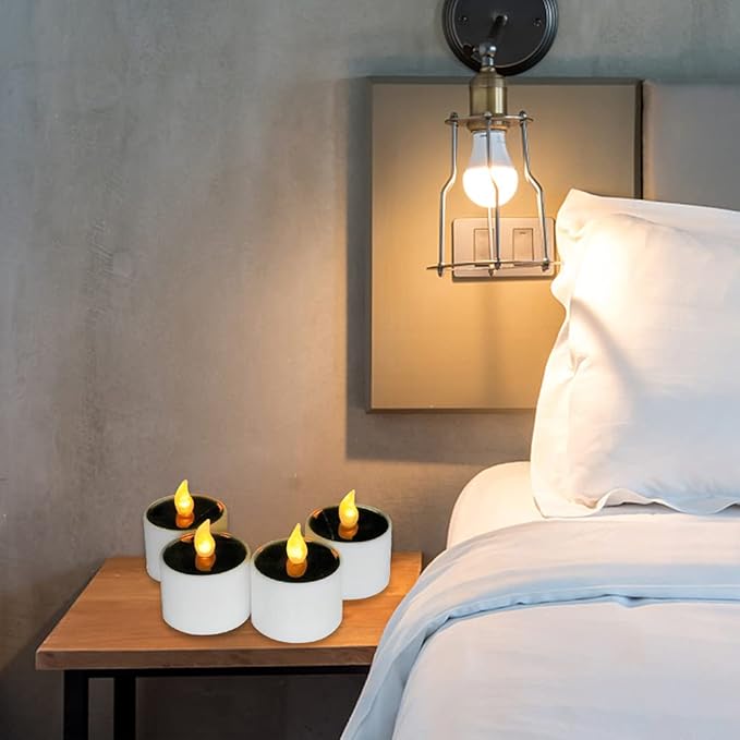 Solar Candle Lights,Flameless Candle Lights,Solar Rechargeable Tea Wax lamp,6 flameless Candle Light, Suitable for Wedding, Valentine's Day, Halloween, Christmas (Small Solar Candle)