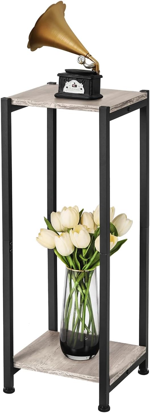 Tall Plant Stand Indoor,31 Inch Plant Stands,2 Tier Metal Plant Stand with Heavy Duty Wood,Greige and Black