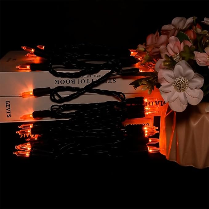 Orange LED Halloween Lights - 35 Count Orange Christmas String Lights for Small Tree, Crafts, Holiday, Indoor/Outdoor Halloween Decorations, 11 Feet Black Wire, UL Certified, Connectable