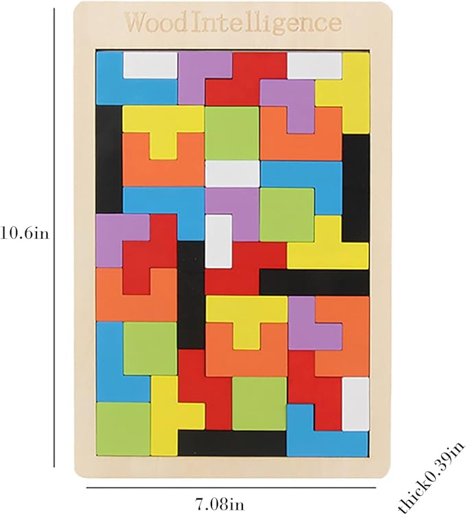 Large Wooden Blocks Puzzle Brain Teasers Toy Geometric Tangram Brain Teaser Puzzles Geometry Jigsaw 3D Russian Blocks Game STEM Montessori Educational Gift for Kids Adults