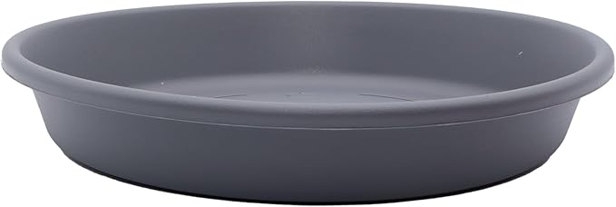 The HC Companies 8 Inch Round Plastic Classic Plant Saucer - Indoor Outdoor Plant Trays for Pots - 8.5"x8.5"x1.5" Warm Gray
