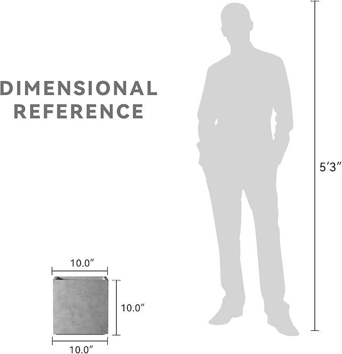 Kante 10 Inch Square Concrete Planter for Outdoor Indoor Home Patio Garden, Large Plant Pot with Drainage Hole and Rubber Plug, Natural Concrete