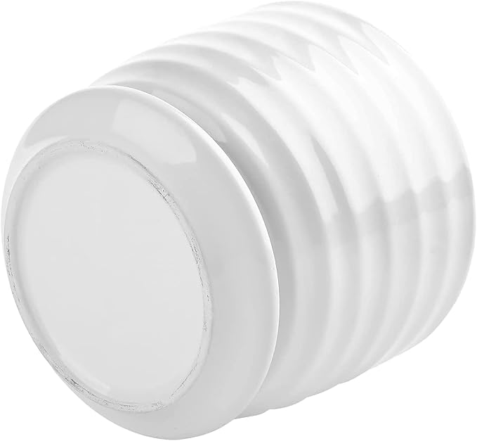 MyGift Modern Ribbed White Ceramic Indoor Plant Pot with Drainage Hole and Attached Saucer, Small Succulent Planter, Set of 3