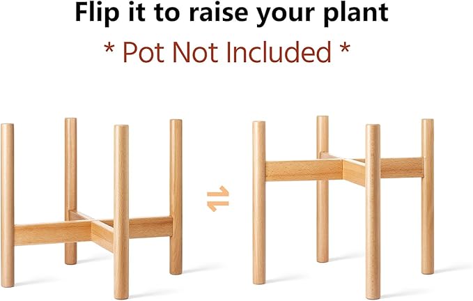 Mkono Plant Stand Mid Century Wood Flower Pot Holder (Plant Pot NOT Included) Modern Potted Stand Indoor Display Rack Rustic Decor, Up to 12 Inch Planter, Natural