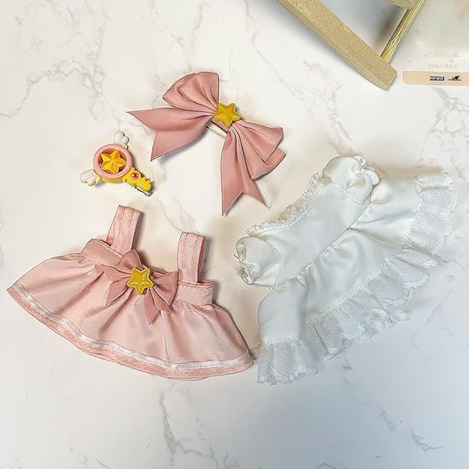 Clothes for Labubu(NO Doll), 15cm/17cm Doll Accessories Suit ,Cute Clothes for Dress up,Easy Dress-Up Fun ,Pink Princess for Dress Up, Play & Collector