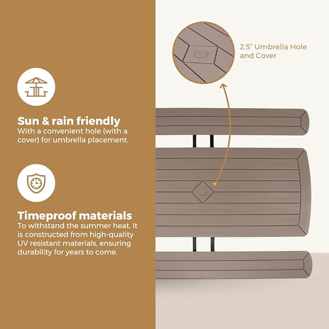 OEF Furnishings Heavy Duty Blow Molded Folding Picnic Table - Brown, Brown Frame