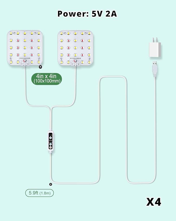DOMMIA Grow Light, 4-Pack LED Plant Lights for Indoor Growing, 6/12/16H Timer Auto On Off, 4-Level Dimmable, Sunlike Full Spectrum with Optical Lens,Under Cabinet, Idea Garden Gift 4200K Natural White