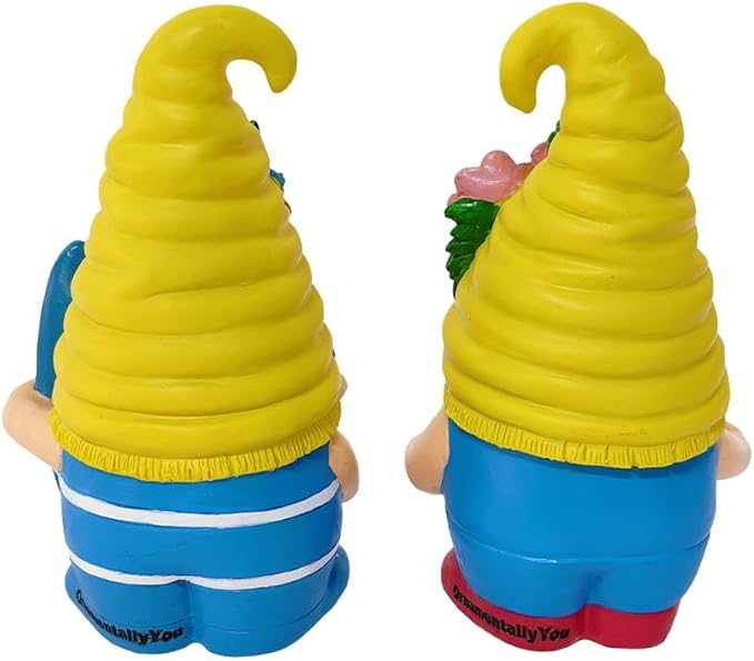 Spring & Summer-Themed Garden Statues – Adorable Outdoor Decor for Lawn, Patio & Porch (Tropical Beach Gnome Duo Figurine Set, Cute 6" Summer Decoration Garden Statue)