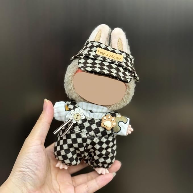 (2 Set) Doll Clothes for Labubu(for 17/15cm Standing/Sitting Doll)(NO Doll) - Accessories Clothes Dress up for Dolls Outfit Included Figures Clothing and Hat for Girl Woman (LB1+LB25)