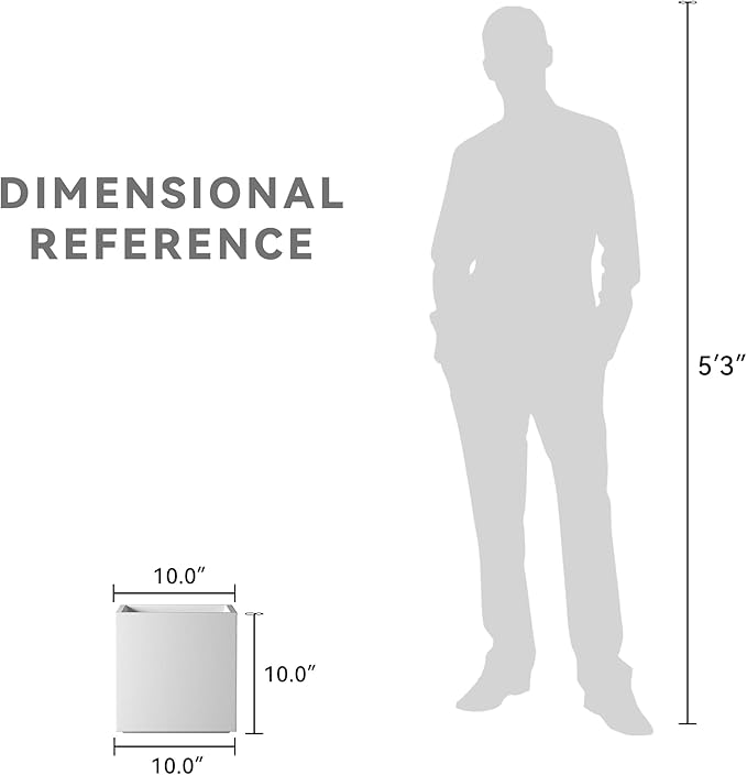 Kante 10 Inch Square Concrete Planter for Outdoor Indoor Home Patio Garden, Large Plant Pot with Drainage Hole and Rubber Plug, Pure White