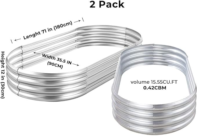 Land Guard 6ft Metal Raised Garden Bed,2 Pcs Galvanized Planter Raised Beds for Vegetables…………