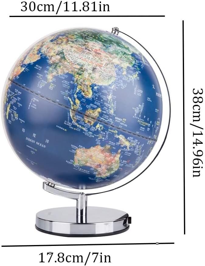 Decorative Globe with LED Light, 9.84"/11.81" HD Geographic Globe, Chinese & English Relief Map for Students & Teaching, Rotating Stand