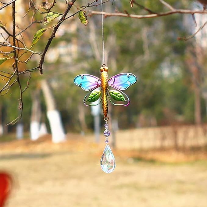 WEISIPU Crystal Suncatchers for Windows - Dragonfly Crystal Ball Prisms Hanging Crystals Ornament for Home Garden Office Wedding Christmas Decoration-Dragonfly