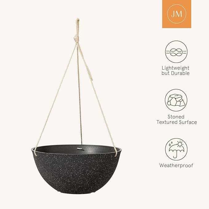 LA JOLIE MUSE Large Hanging Planters for Outdoor Plants - 13 Inch Hanging Basket for Patio Set of 2, Speckled Black
