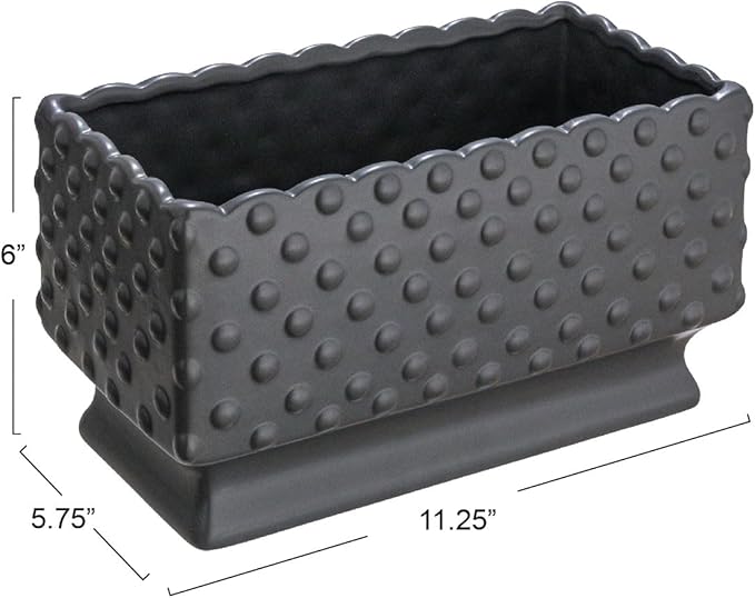 Creative Co-op Ceramic Hobnail Planter with Scalloped Edge and Polka Dots, Black