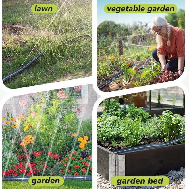 Sprinkler Hose with Holes 75 Ft (25 ft 3pack), Flat Soaker Hose 75 ft with Garden Staples and Splitters, Drip Line Irrigation Hoses for Lawn, Vegetable Watering Hose (75 ft)