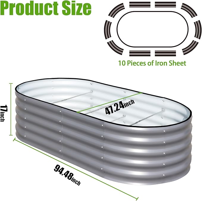 SnugNiture Galvanized Raised Garden Bed, 8x4x1.5ft Oval Metal Planter Box for Planting Outdoor Plants Vegetables
