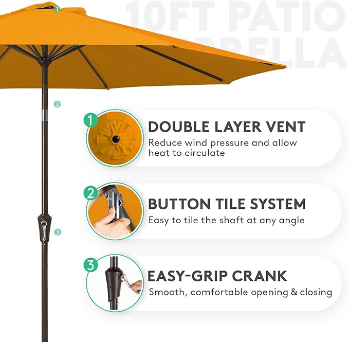 JEAREY 10FT Outdoor Patio Umbrella Outdoor Table Umbrella with Push Button Tilt and Crank, Market Umbrella 8 Sturdy Ribs UV Protection Waterproof for Pool, Garden (Light Orange)