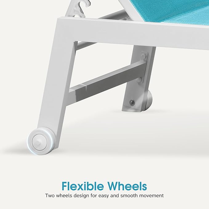 PURPLE LEAF Outdoor Chaise Lounge Set Adjustable Sunbathing Recliner with Side Table for Beach Poolside Outside Patio Aluminum Chaise Lounger Turquoise Blue