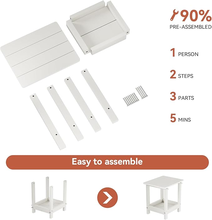 Outdoor Side Table for Garden, Lawn, Living Room Adirondack Tables for Outside 2-Tier HDPE Waterproof Small Outside Side Tables for Patio End Table for Adirondack Chair, 2 Pcs, White