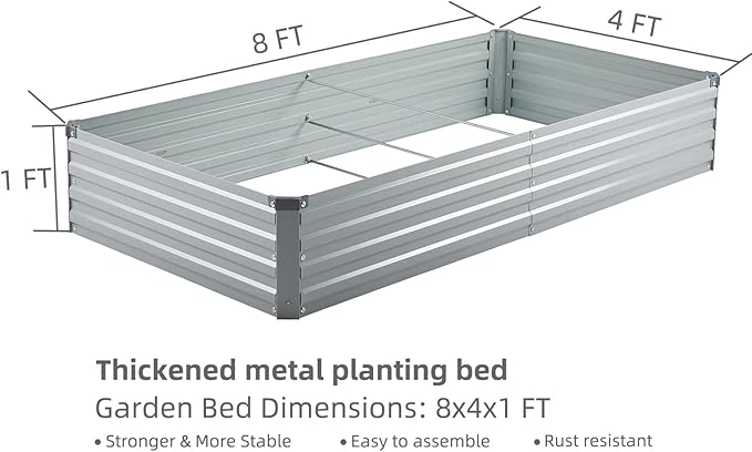 2 Pack 8x4x1FT Galvanized Raised Garden Beds Kit Outdoor Metal Gardening Planter Box for Vegetable Elevated Flower Herbs,Gray