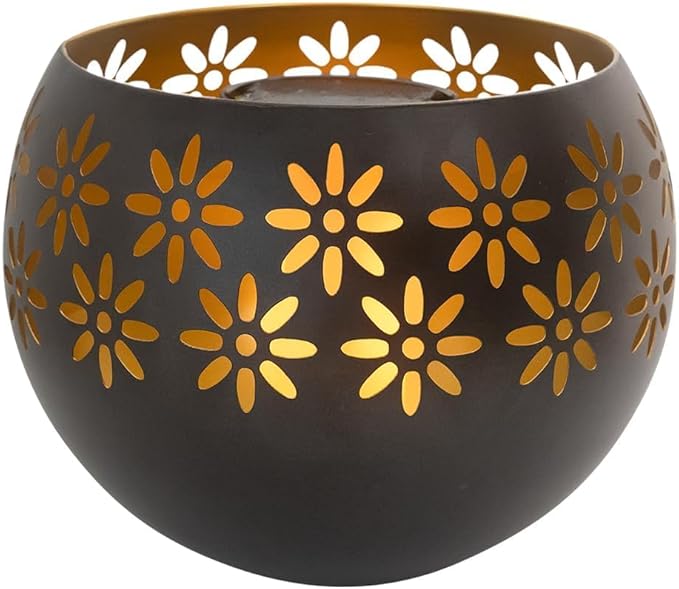 Original Solar Fire Bowl 8” (1-Pack) – Decorative Metal Solar Patio Light with Flickering Flame, Waterproof Dusk-to-Dawn Garden Lantern in Matte Black