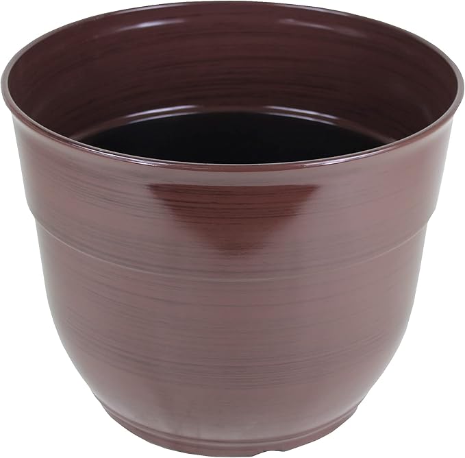 Garden Elements Indoor/Outdoor Glazed Brushed Happy Plastic Planter, Large, Dark Brown, 15" (Pack of 2)