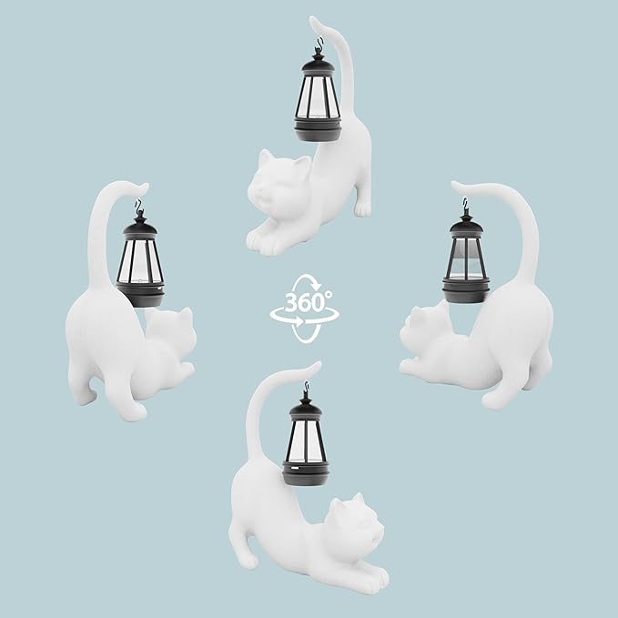 Solar Cat Garden Statue 15 Inch Porch Patio Decor for Outside Yard Decoration Outdoor Unique Housewarming Gardening Birthday Gifts for Cat Lovers Women Grandma