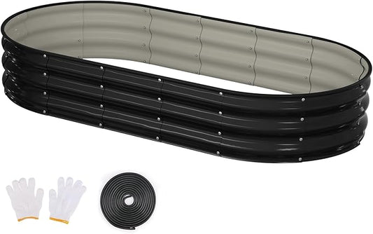 Raised Garden Bed, 6x3x1ft Galvanized Outdoor Planter Beds with Safety Edging and Gloves, Oval Metal Planter Box for Gardening Vegetables Flowers Herb