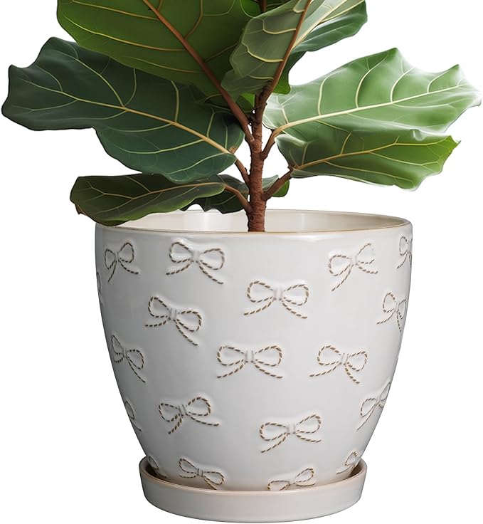 Pots for Plants 10 Inch - Ceramic Planter Large Plant Pot for Indoor Plants Outdoor Round Flower Pot with Drainage Hole and Saucer Home Garden Decor White