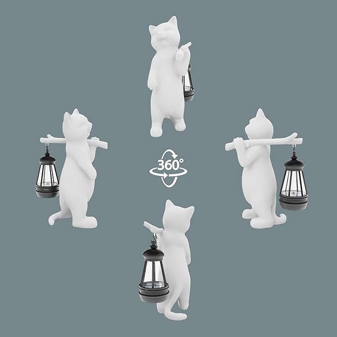 Solar Powered Garden Resin Statue Lights, 10 Inch Waterproof Outdoor Animal Cute Cat Figurine Lights, Suitable for Patios, Balconies, Lawns, Courtyards, Etc (Walking)