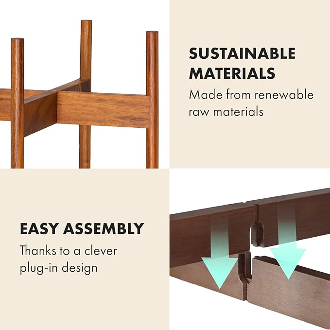 Fox & Fern Mid Century Plant Stand — 11.8 Inch Fixed Size Wooden Plant Stand for Indoor Planters; Raised Large Flower Pot Holder for Indoor Big Pots; Plug In Design; Two Height Options - Acacia