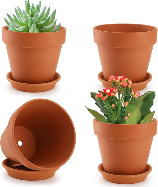 Suwimut 4 Pack Terracotta Plant Pots with Saucer, Large 6 Inch Terra Cotta Plant Pot with Drainage Hole, Clay Flower Pot with Tray for Indoor Outdoor Plant, Crafts Terra Cotta Planter