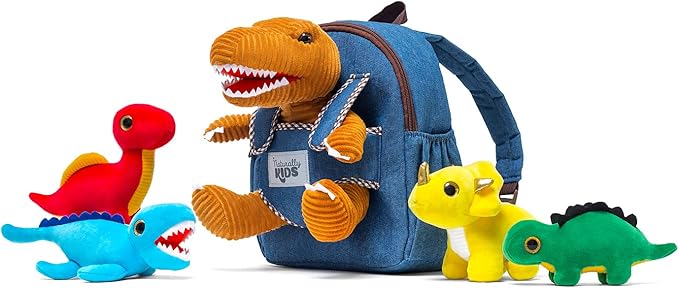 Toddler Dinosaur Backpack w Plush Dinosaur Toys for Kids 2-5, Gifts for 2-5 Year Old Boys, Girls