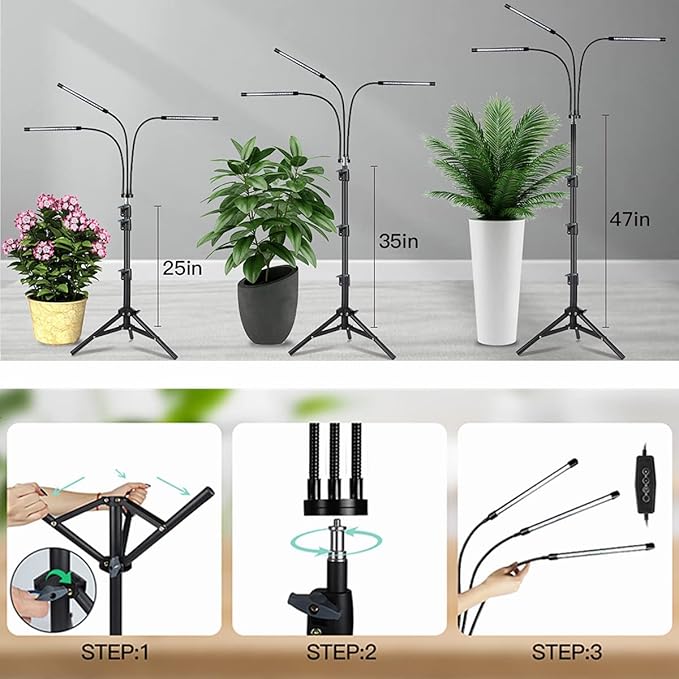 GHodec Grow Light with Stand, 60 LED 5500K Full Spectrum Floor Plant Light for Indoor Plants Growing,5 Dimmable Levels & Auto On/Off Timer,Tripod Stand Plant Lamp Height Adjustable