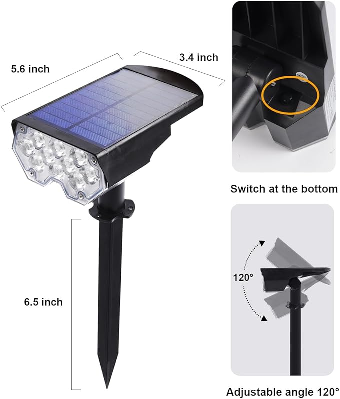 6 Pack Solar Powered Outdoor Spot Lights Outside Waterproof 20 LEDs Landscape Spotlights Dusk to Dawn for House Yard Tree, Plants, Walls, Path, Garden, Statues, Superior Accent Lamp Cool White