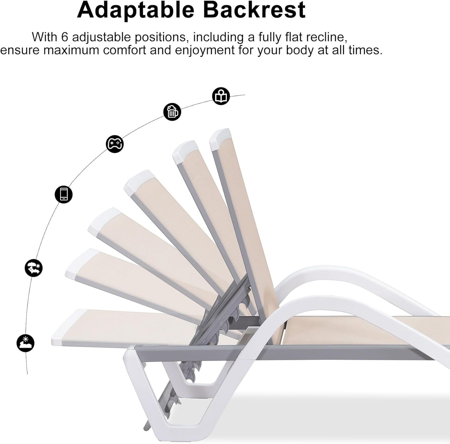 PURPLE LEAF Patio Chaise Lounge Chair Set Outside Aluminum Plastic Stackable Tanning Chairs with Armrests and Side Table for Pool Sunbathing Beach Deck Outdoor Lounger, Beige