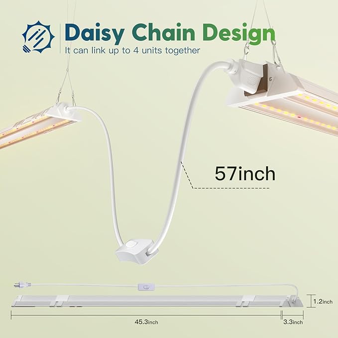 FREELICHT 6 Pack 4ft LED Grow Light, 60W (350W Equivalent), Sunlike Full Spectrum Integrated Plant Light for Hydroponic Indoor Plant Succulent Seedling Veg and Flower, Plug in with On/Off Switch