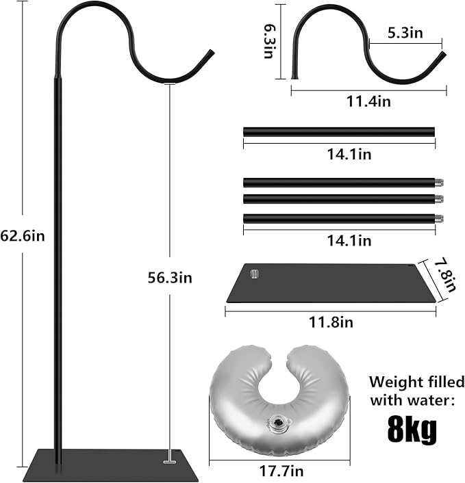 Hummingbird Feeder Stand, Adjustable 20-63 Inch Shepherds Hook for Outdoor Indoor, Bird Feeder Pole with Base & Water Weight Bag for Wind Chimes, Hanging Plants(Hummingbird Feeders Not Include)