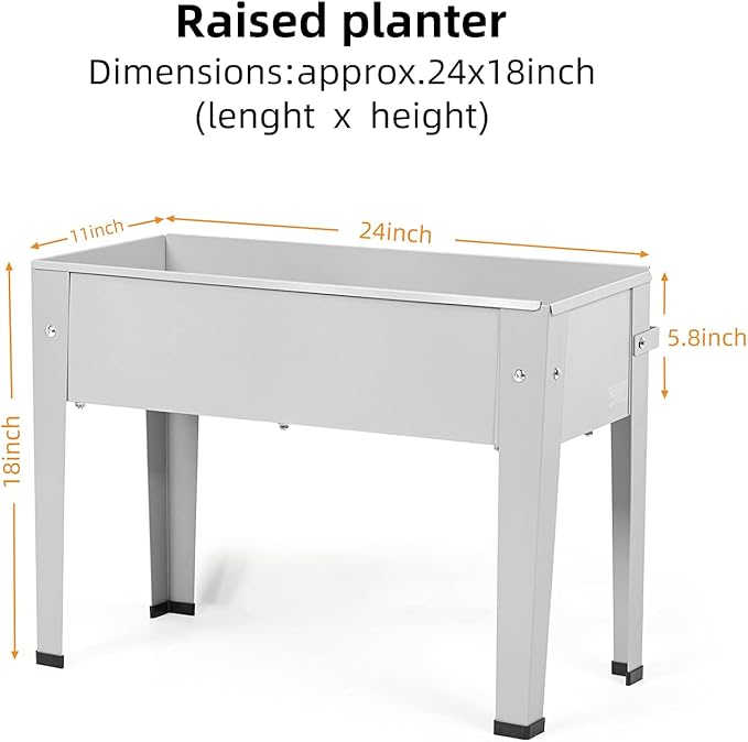 Raised Garden Bed, Garden Raised Planter Box with Legs, Galvanized Garden Planter for Herbs and Vegetables (24" Grey)