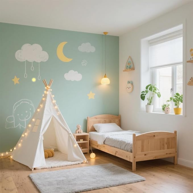 6 Pack Teepee Tent for Kids,Collapsible Kids Teepee Tent with 10 Ft String Lights,White Kid Teepee Boys Girls Indoor Outdoor Slumber Party Sleepover Party