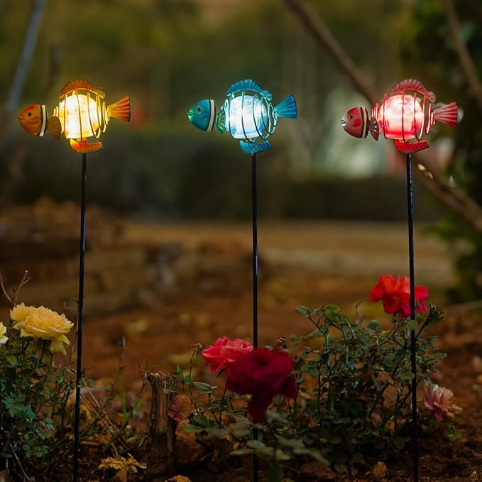 Garden Solar Lights,21.3''H 3Pack Clownfish Outdoor Figurine Lights,Waterproof Garden Decor with Led Lights, Decorative Garden Stake for,Yard,Patio,Lawn