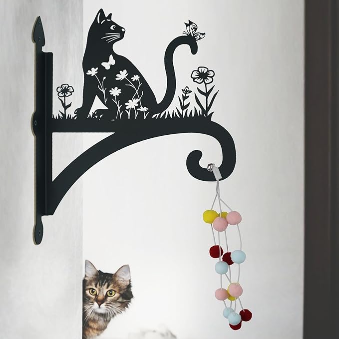 Plant Hangers Outdoor Heavy Duty Iron Decorative Cat Silhouette Plant Hooks for Hanging Baskets 11 inch Hanging Plant Bracket Wall Hooks for Flower Pot Lantern Bird Feeder Wind Chimes